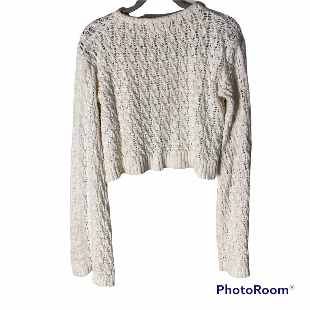 Sweet Genesis Cropped Sweater White Bell Sleeves Open Weave Sz  S/M